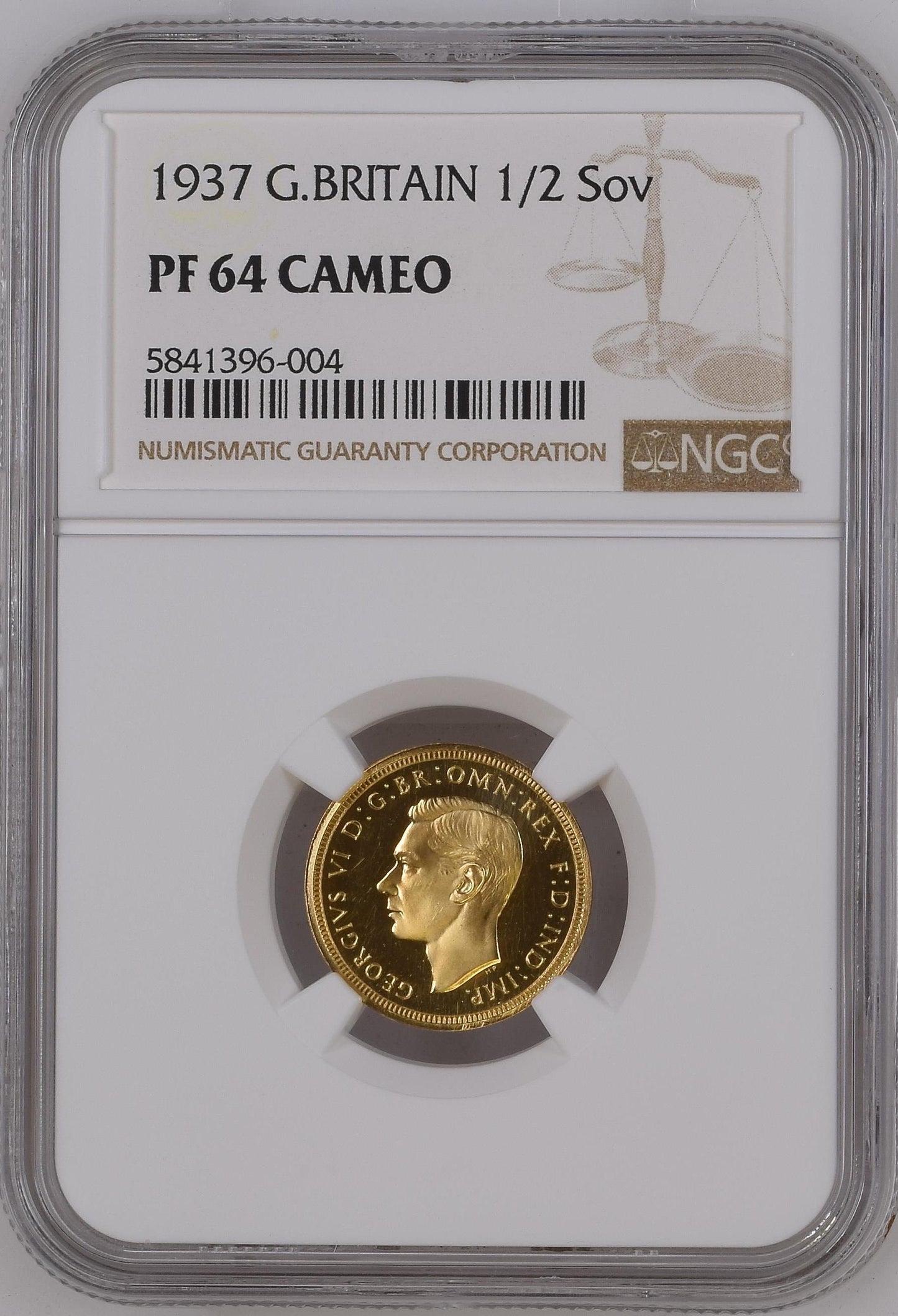 George VI 1937 Proof Half Sovereign PF64 Cameo