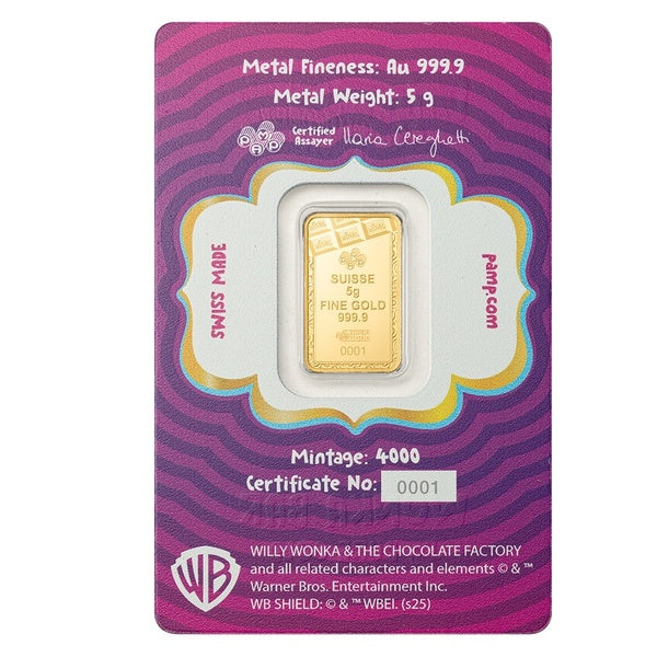 Willy Wonka® Golden Ticket (Pure Chocolate) – 5g .999 Pure Gold Bar (Limited Edition Collectible)