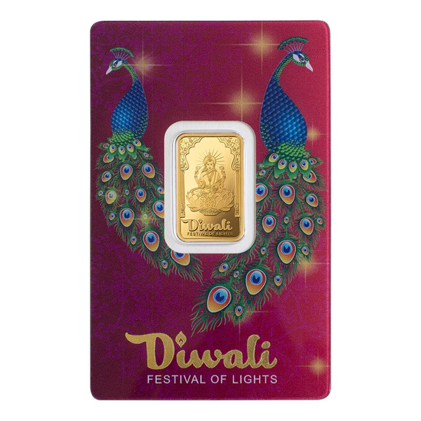Diwali Peacock 2024 – 5g .999 Pure Gold Bar (Festival of Lights Lakshmi Edition)