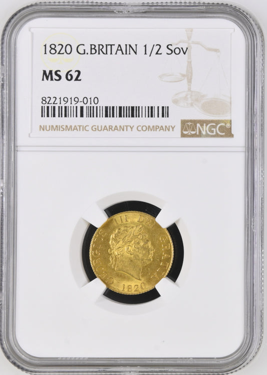 George III 1820 Shield Half Sovereign MS62