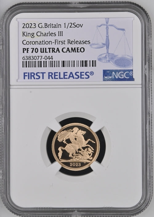 Charles III 2023 Coronation Proof Half Sovereign PF70 UC