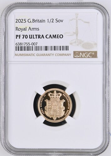 Charles III 2025 Royal Arms Proof Half Sovereign PF70 UC