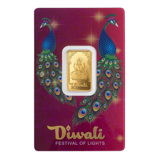 Diwali Peacock 2024 – 5g .999 Pure Gold Bar (Festival of Lights Lakshmi Edition)