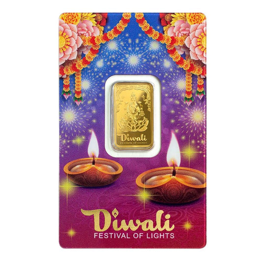 Diwali 5g 2023 .999 Pure Gold Bar – Festival of Lights Limited Edition (Lakshmi Design)